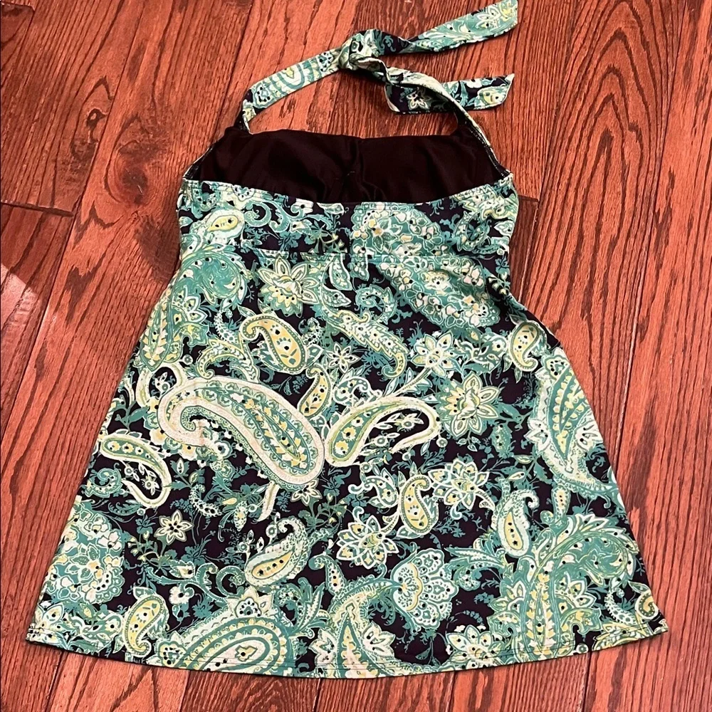Lands End Paisley Tankini Swim Dress - Green and Black Size 10